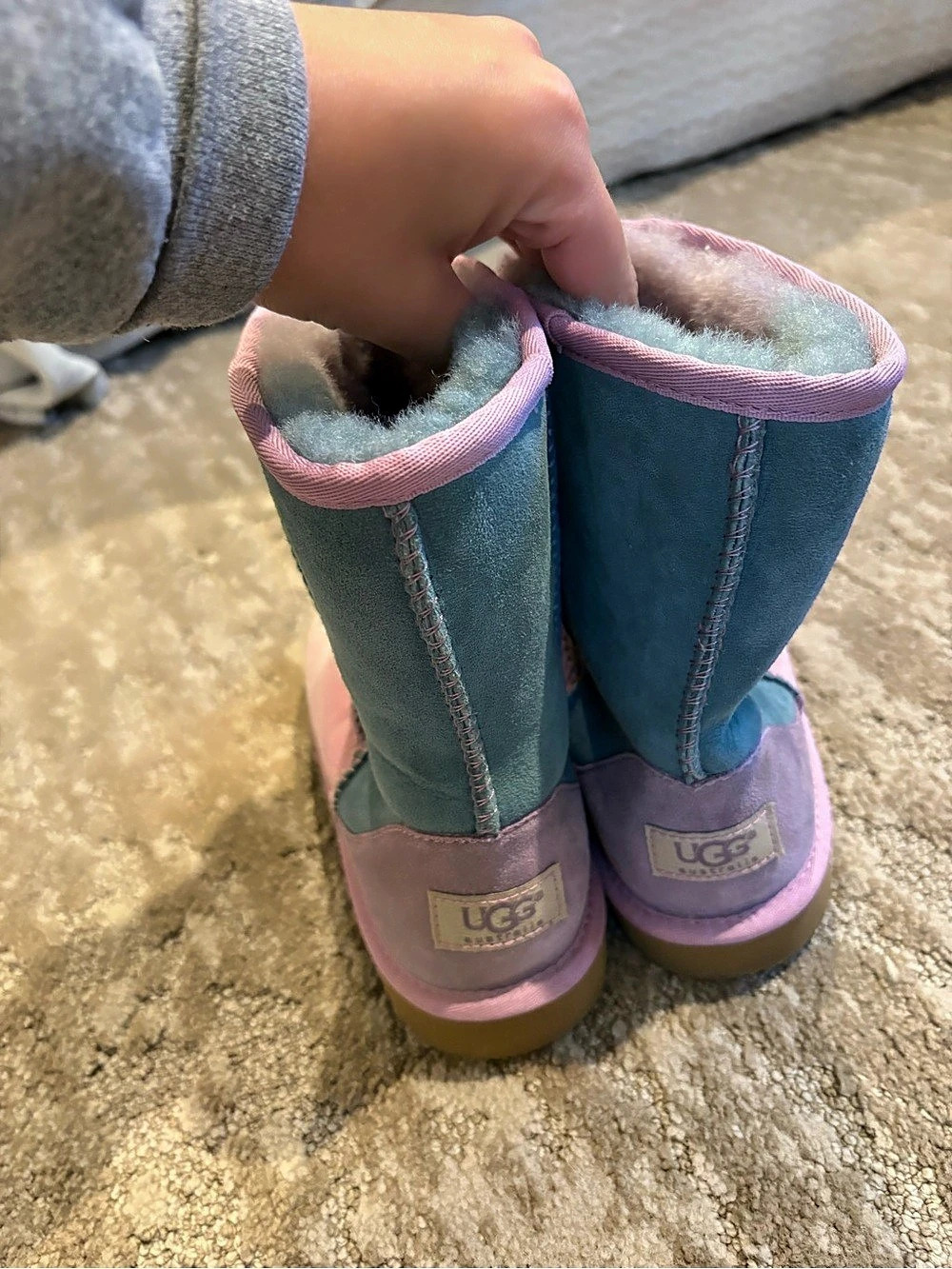 UGG Classic Short II Patchwork Boots Pink & Blue Girls US 4